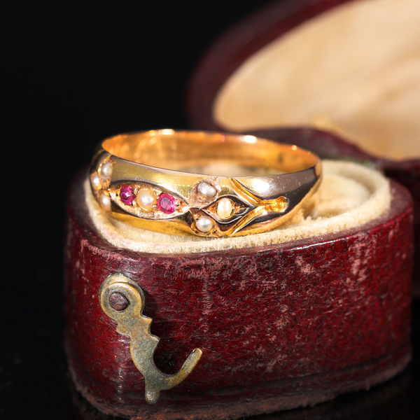 The Antique 1890 Victorian Ruby and Split Pearl Ring