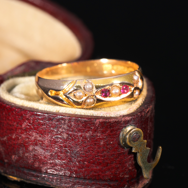 The Antique 1890 Victorian Ruby and Split Pearl Ring