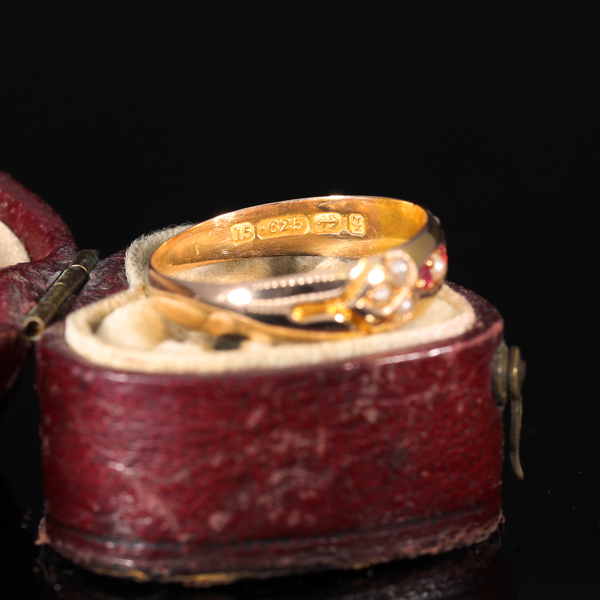 The Antique 1890 Victorian Ruby and Split Pearl Ring