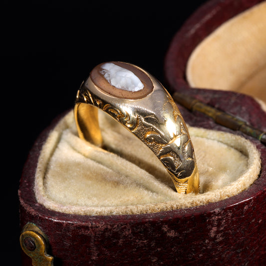 The Antique Victorian Lovers Hands Agate Fede Ring
