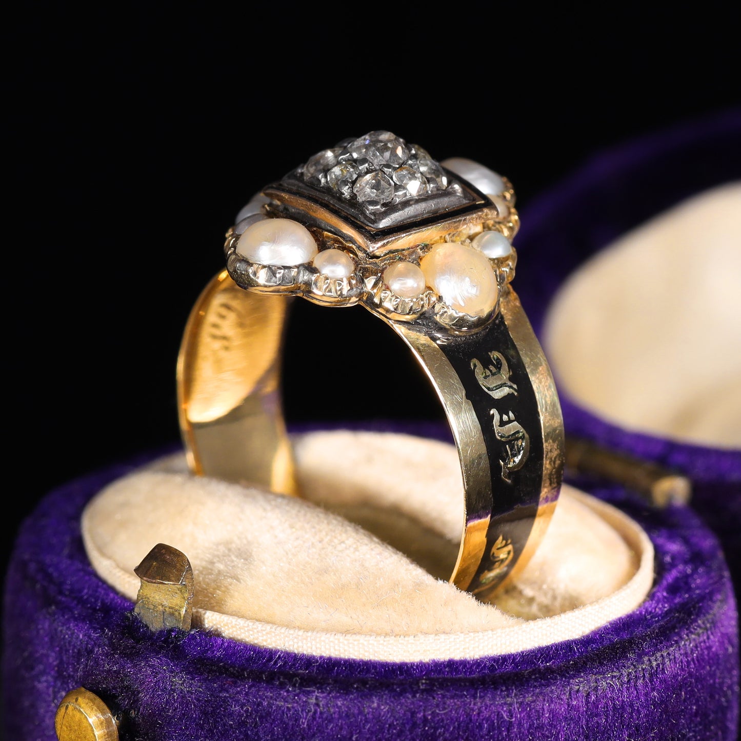 The Antique Georgian 1823 Exquisite Diamond and Pearl Mourning Ring