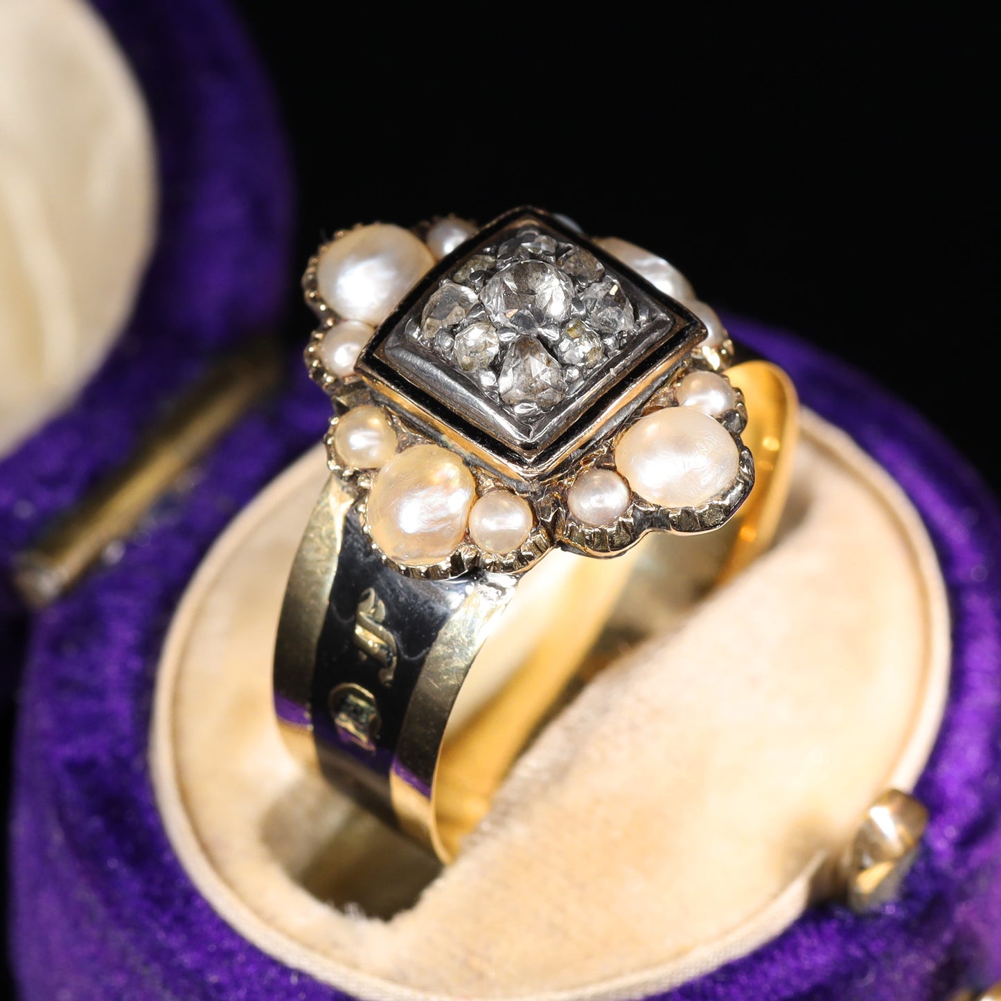 The Antique Georgian 1823 Exquisite Diamond and Pearl Mourning Ring