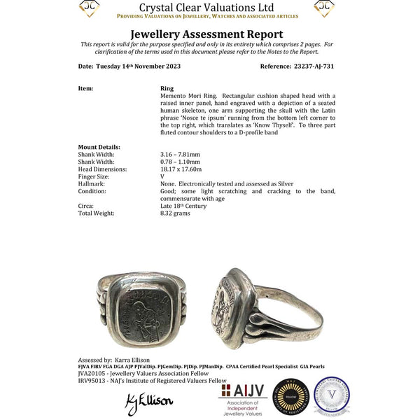 The Antique Georgian 18th Century 'Know Thyself' Memento Mori Ring - Antique Jewellers