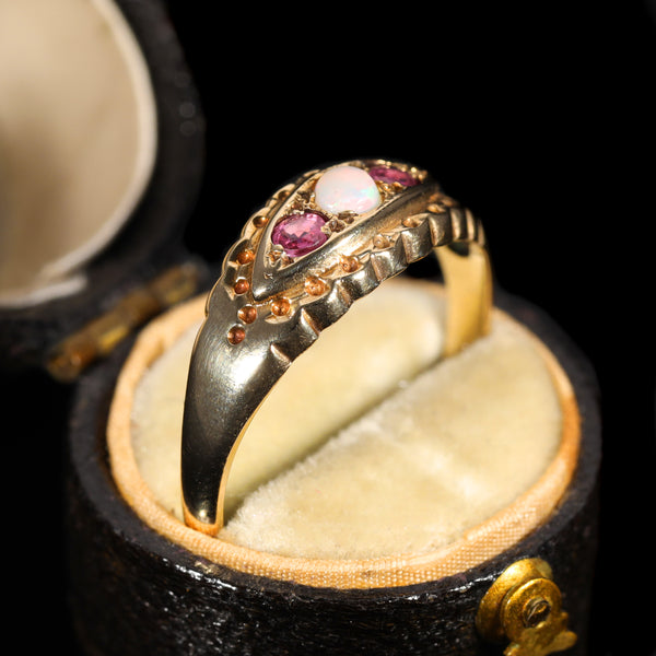 The Vintage 1997 Ruby and Opal Boat Ring