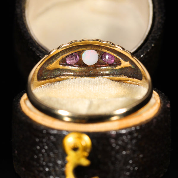 The Vintage 1997 Ruby and Opal Boat Ring