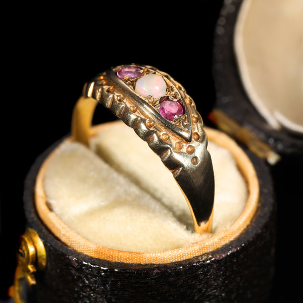 The Vintage 1997 Ruby and Opal Boat Ring