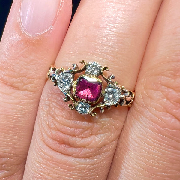 The Antique Georgian Garnet and Diamond Filigree Ring