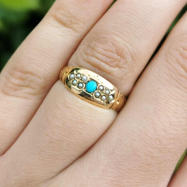 The Antique 1886 Victorian Turquoise and Pearl Ring
