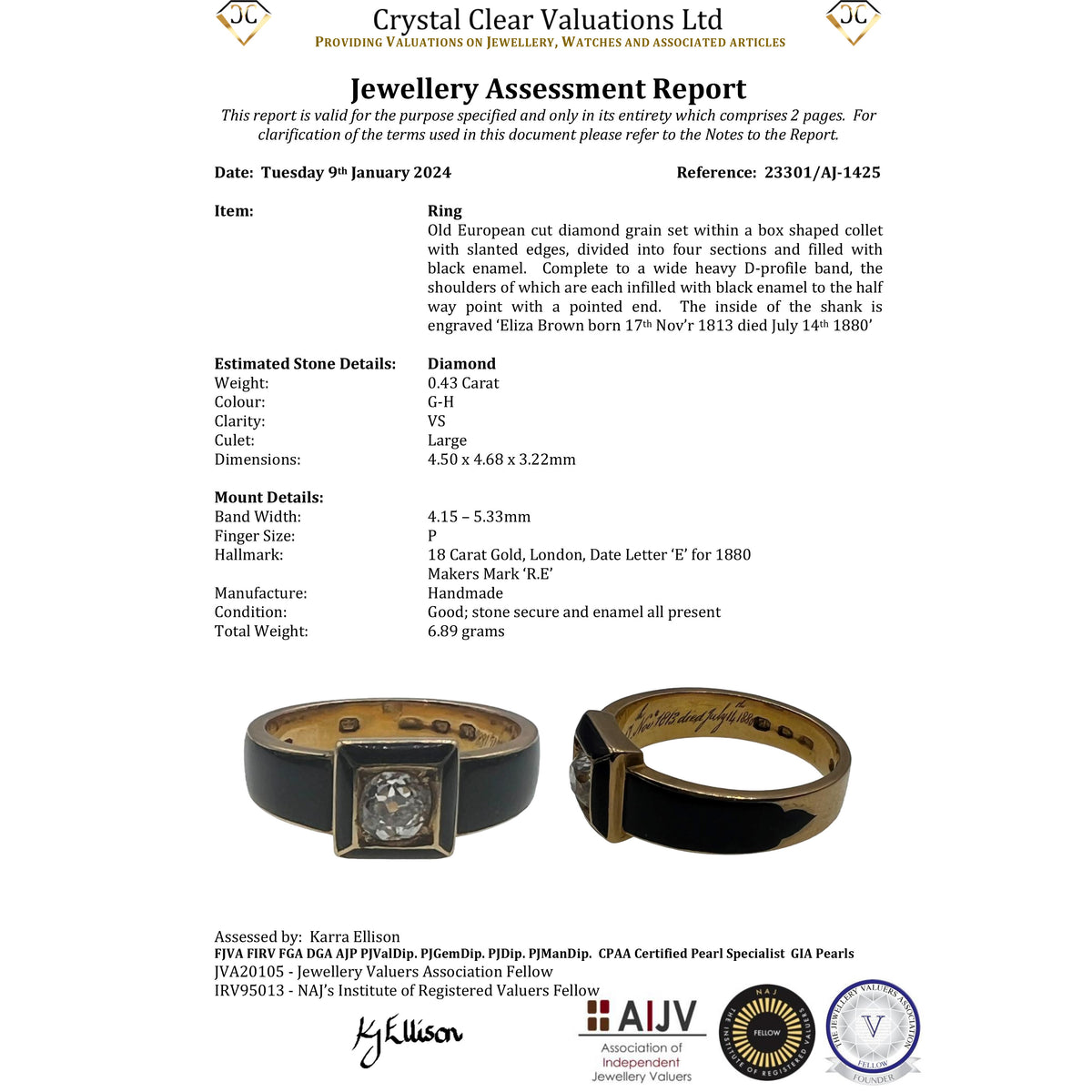 The Antique Black Enamel and Cushion Cut Diamond Mourning Ring - Antique Jewellers