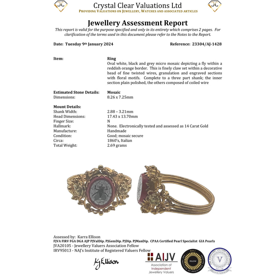The Antique Fly Micro Mosaic Ring - Antique Jewellers