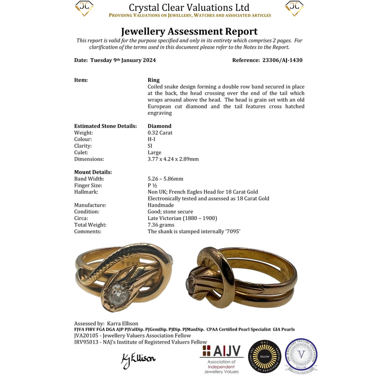 The Antique Old Cut Diamond Coiled Snake Ring - Antique Jewellers