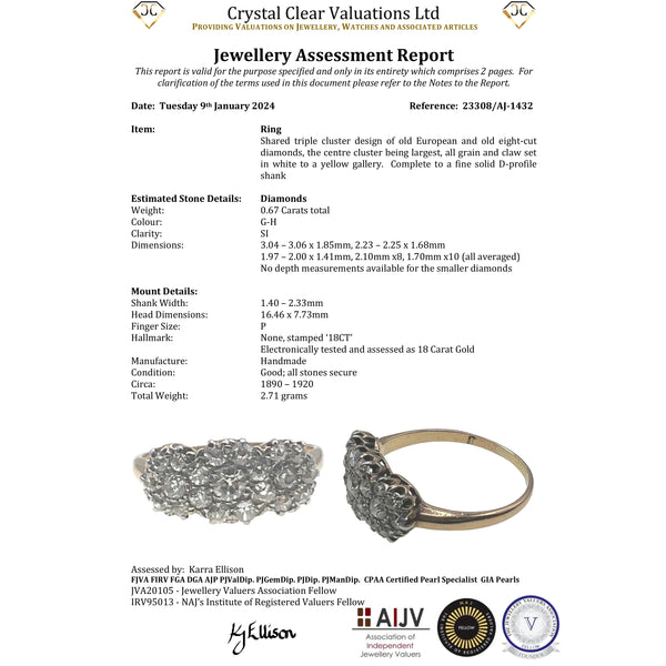 The Antique Trio of Brilliant Cut Diamonds Cluster Ring - Antique Jewellers