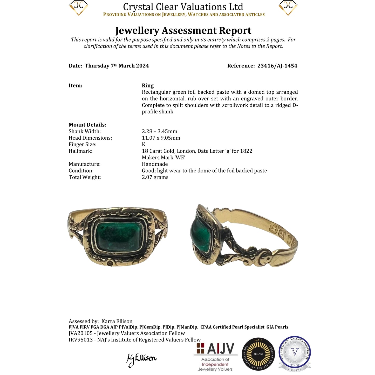 The Antique Georgian 1822 Foil Backed Green Paste Ring - Antique Jewellers