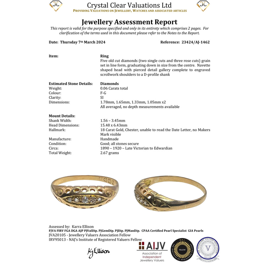 The Antique Victorian Old Cut Diamond Boat Ring - Antique Jewellers