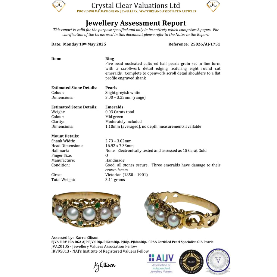 The Antique Victorian Pearl And Emerald Half Hoop Ring
