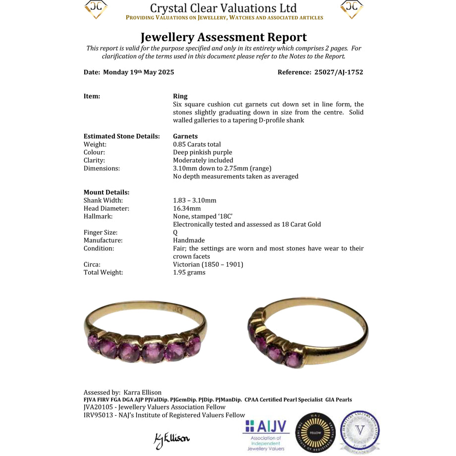 The Antique Victorian Purple Garnet Six Stone Half Hoop Ring