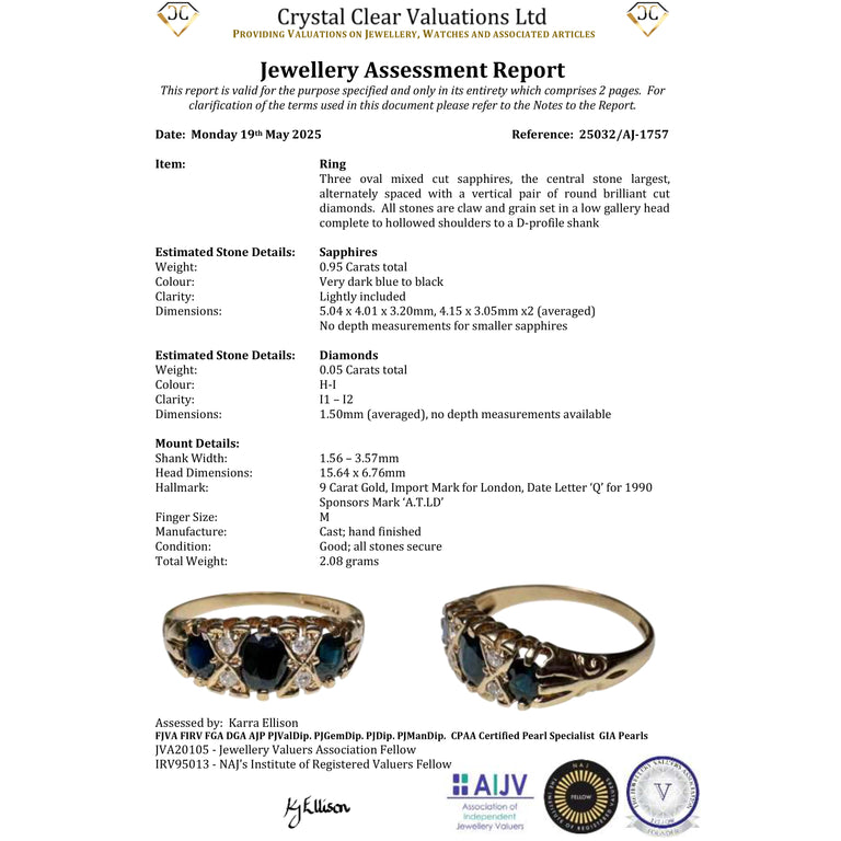 The Vintage 1990 Diamond And Sapphire Flush Set Boat Ring