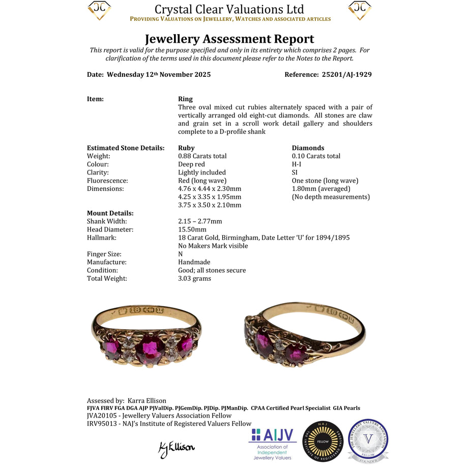 The Antique Victorian 1894 Ruby And Diamond Boat Ring