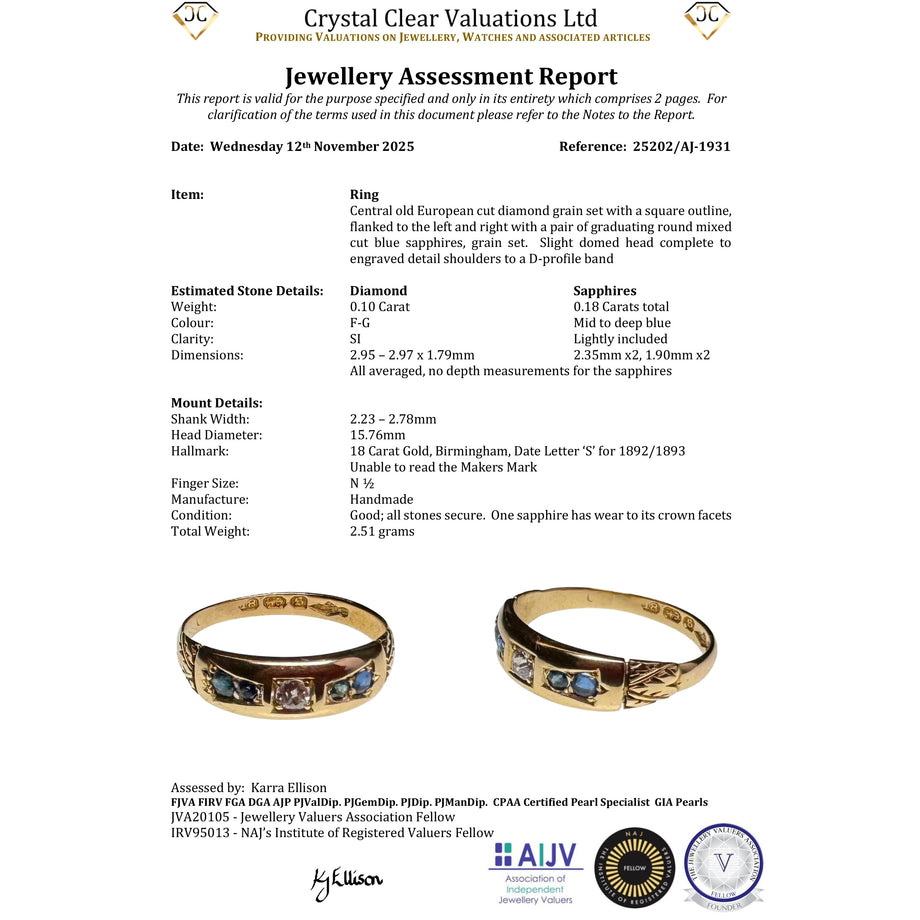 The Antique Victorian 1892 Sapphire And Diamond Ring