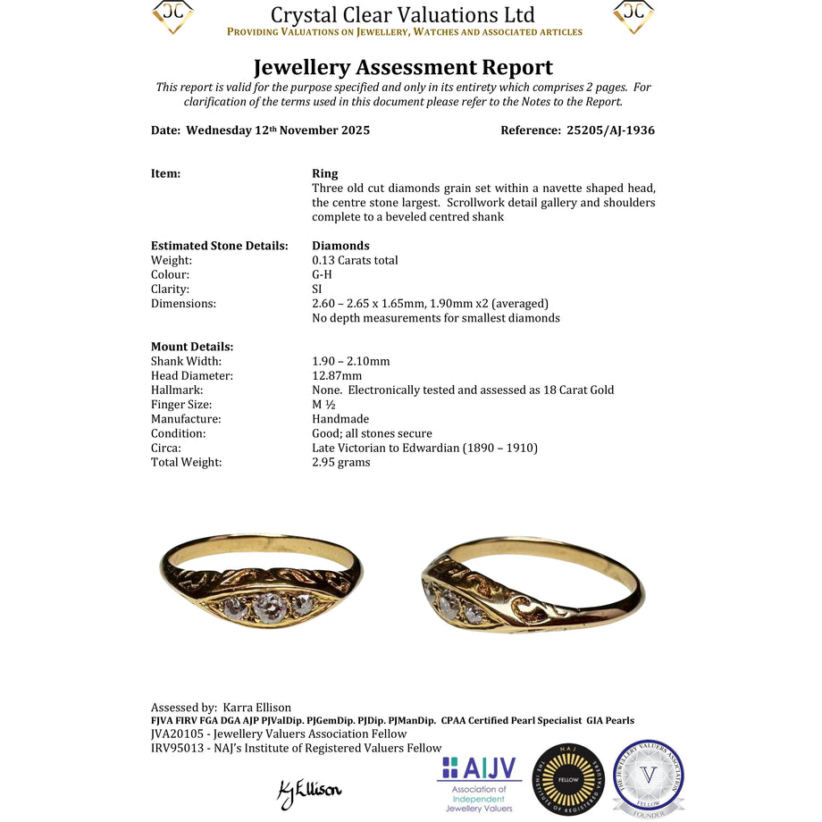 The Antique Victorian Three Diamond Engraved Ring