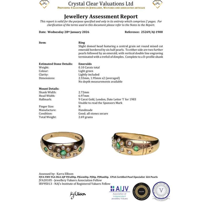 The Vintage 1983 Emerald And Pearl Floral Ring