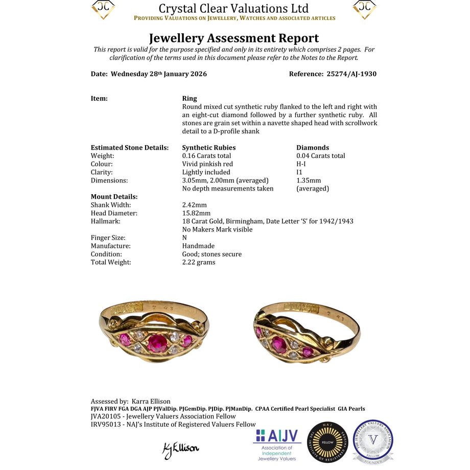 The Vintage 1942 Synthetic Ruby And Diamond Ring