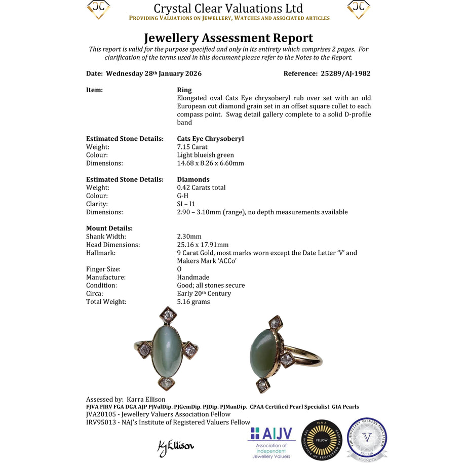 The Antique Cats Eye Chrysoberyl and Diamond Ring