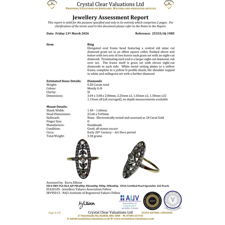 The Antique Art Deco 35 Diamond Floral Navette Ring