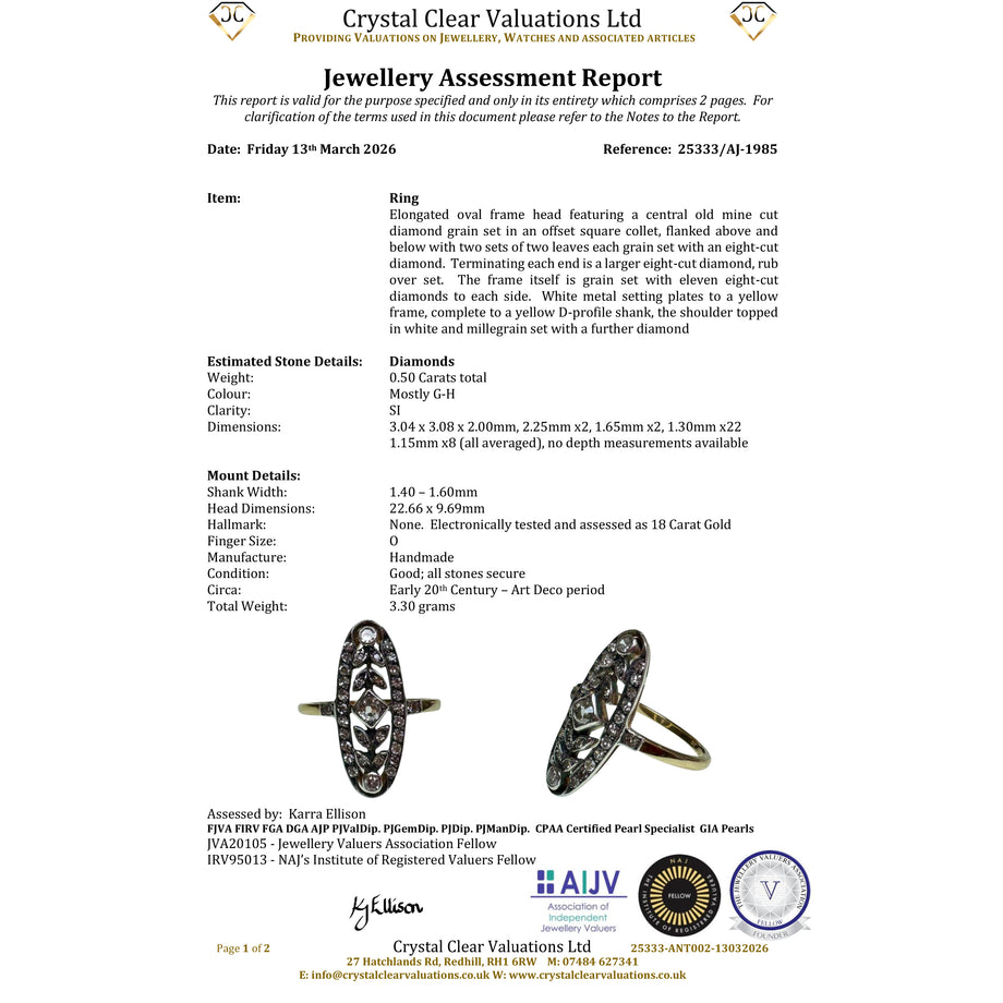 The Antique Art Deco 35 Diamond Floral Navette Ring