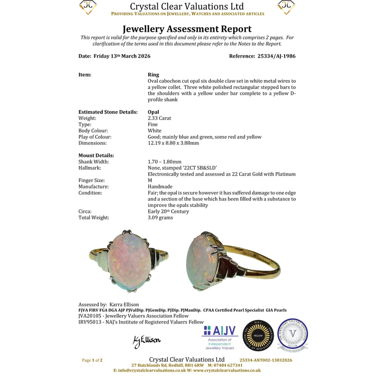 The Antique 22ct Gold Stepped Shoulder Opal Ring