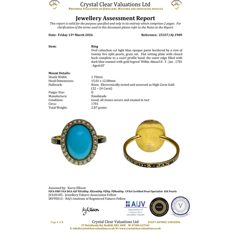 The Antique Georgian 1781 Split Pearl and Paste Mourning Ring