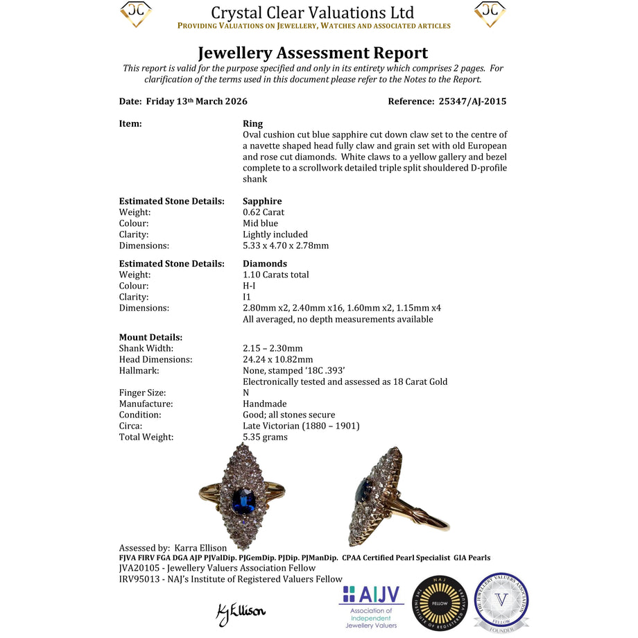 The Antique Victorian Sapphire And Old Cut Diamond Navette Ring