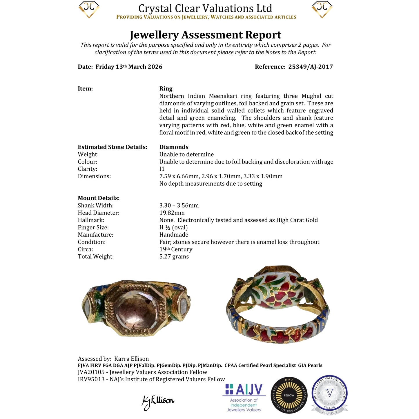 The Antique 19th Century Northern Indian Mughal Diamond And Enamel Meenakari Ring