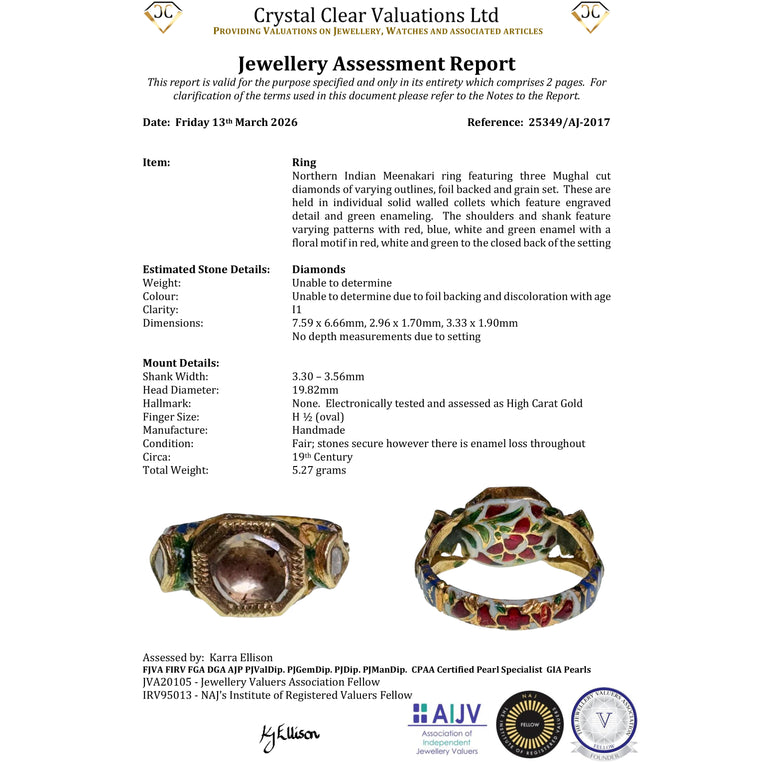 The Antique 19th Century Northern Indian Mughal Diamond And Enamel Meenakari Ring
