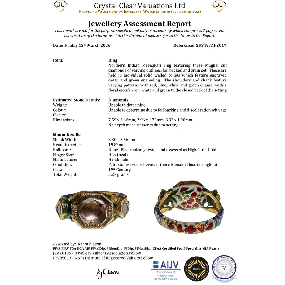 The Antique 19th Century Northern Indian Mughal Diamond And Enamel Meenakari Ring