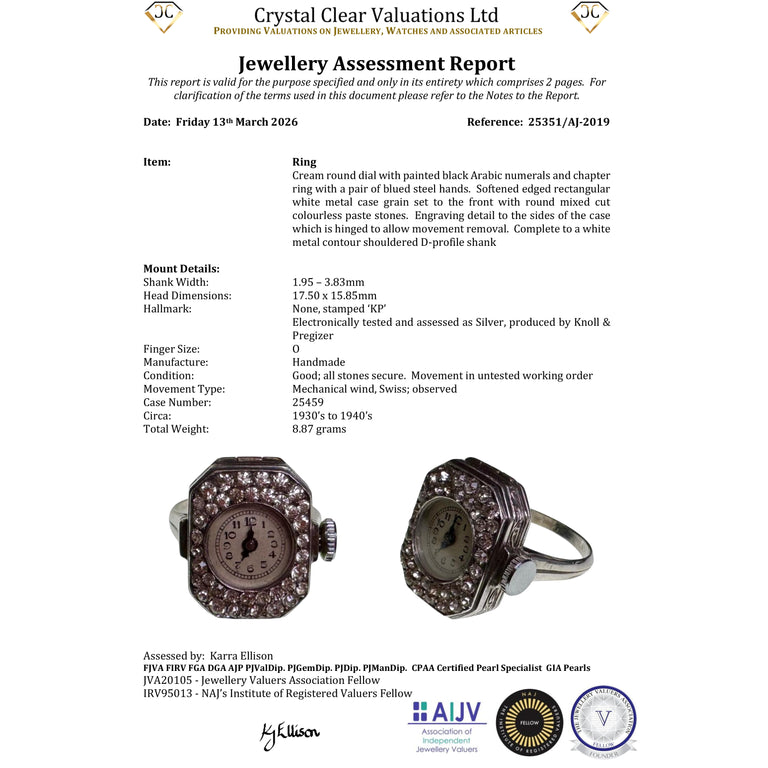 The Vintage 1930's Knoll & Pregizer Paste Watch Ring