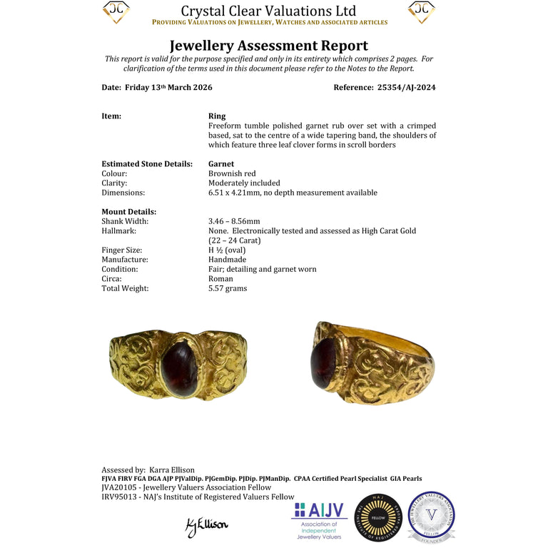 The Ancient Roman Garnet Cabochon Engraved Clover Ring