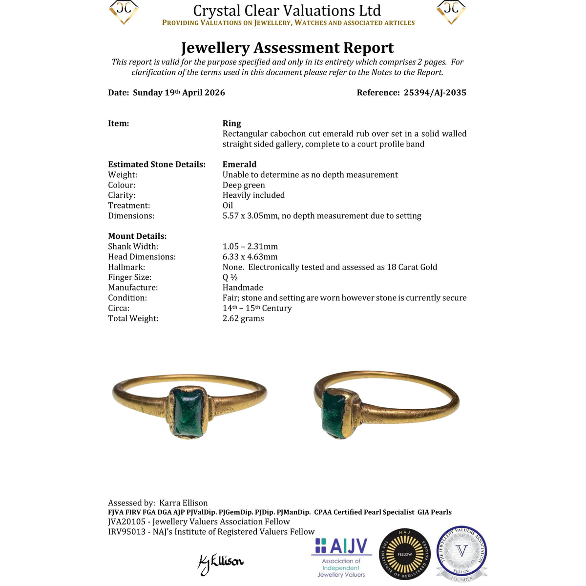 The Ancient Medieval 14th Century Emerald Cabochon Ring