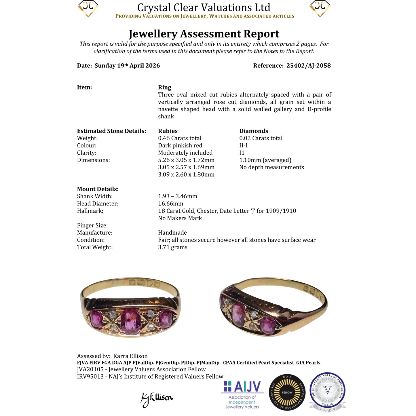 The Antique Edwardian 1909 Three Ruby And Diamond Ring