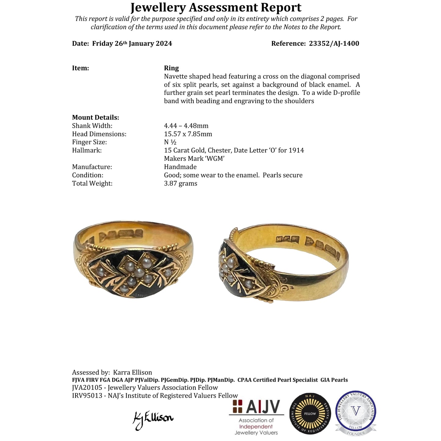 The Antique 1914 Pearl and Enamel Cross Ring - Antique Jewellers