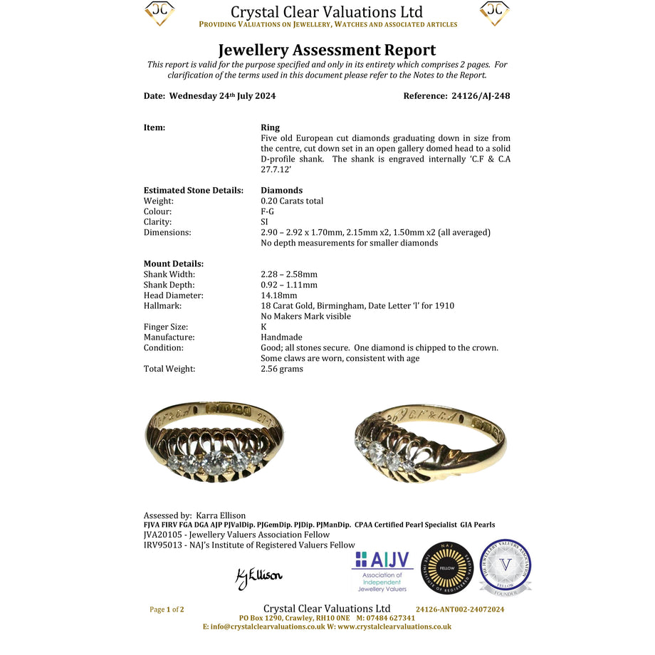 The Antique 1910 Five Old Cut Diamond Ring