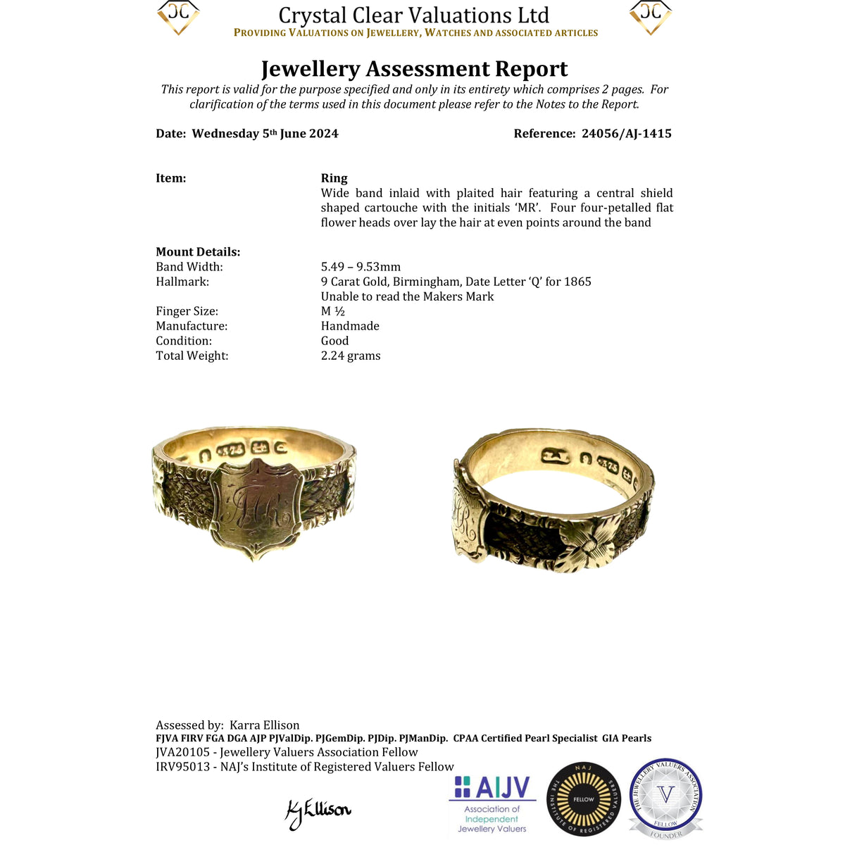 Crystal Clear Valuations jewellery assessment report