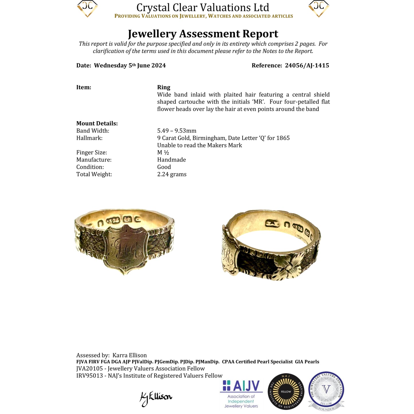 Crystal Clear Valuations jewellery assessment report