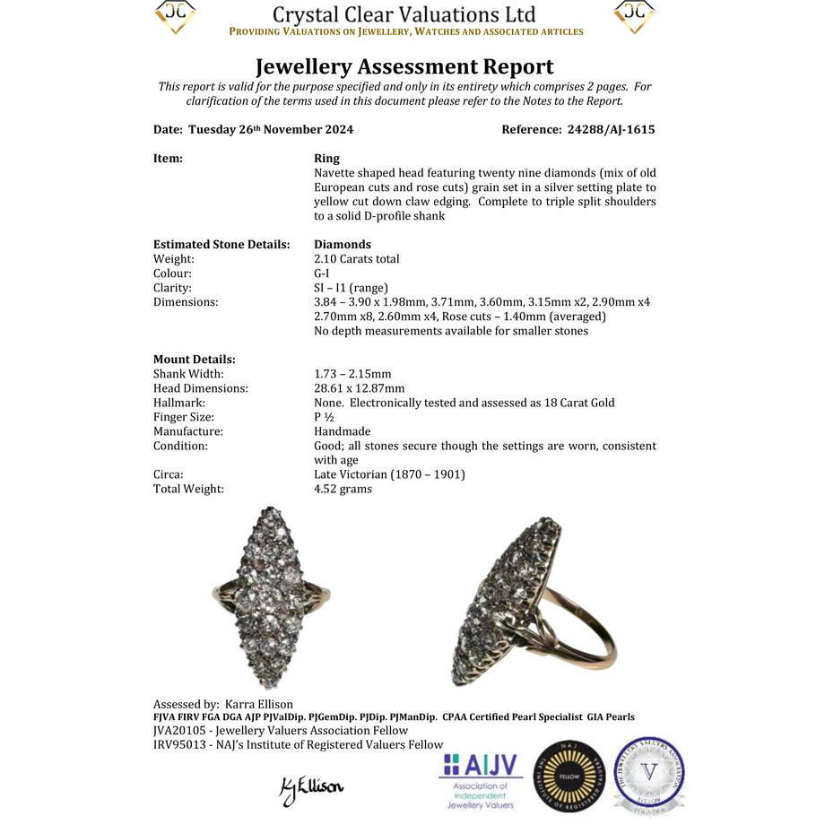 The Antique Victorian Twenty Nine Diamond Navette Ring