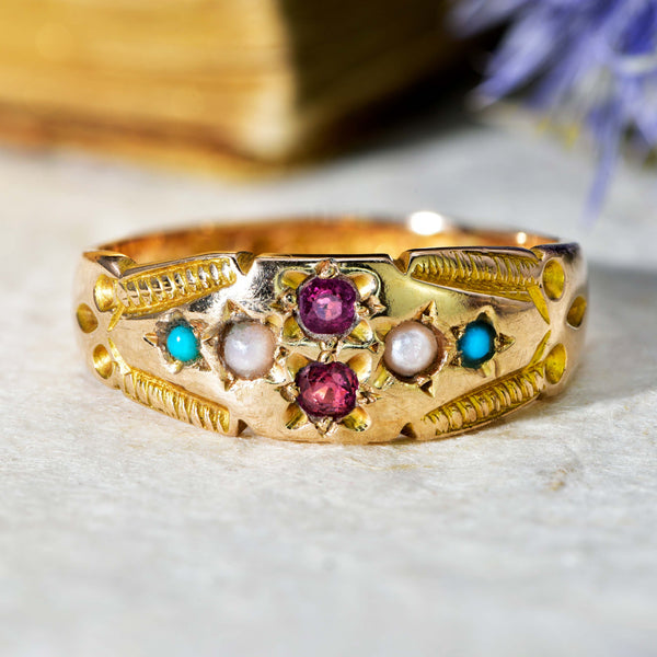 The Antique 1898 Ruby, Turquoise and Pearl Ring - Antique Jewellers