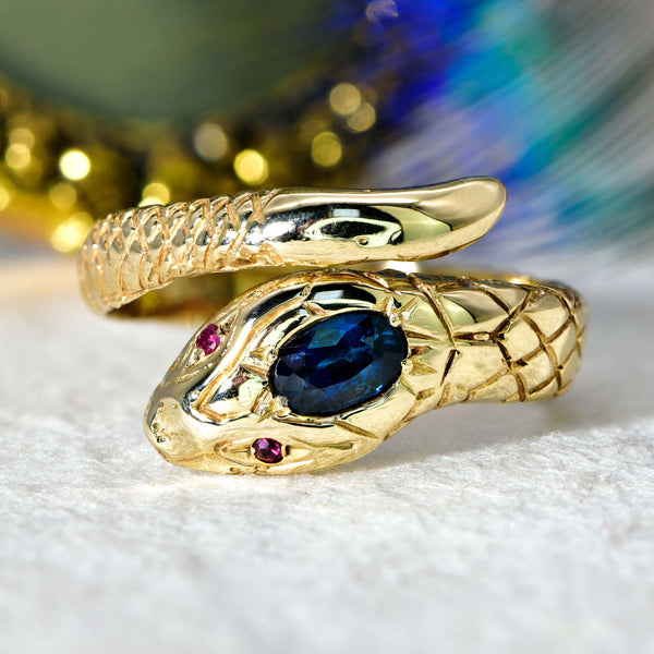 The Vintage 1985 Sapphire and Ruby Snake Ring - Antique Jewellers