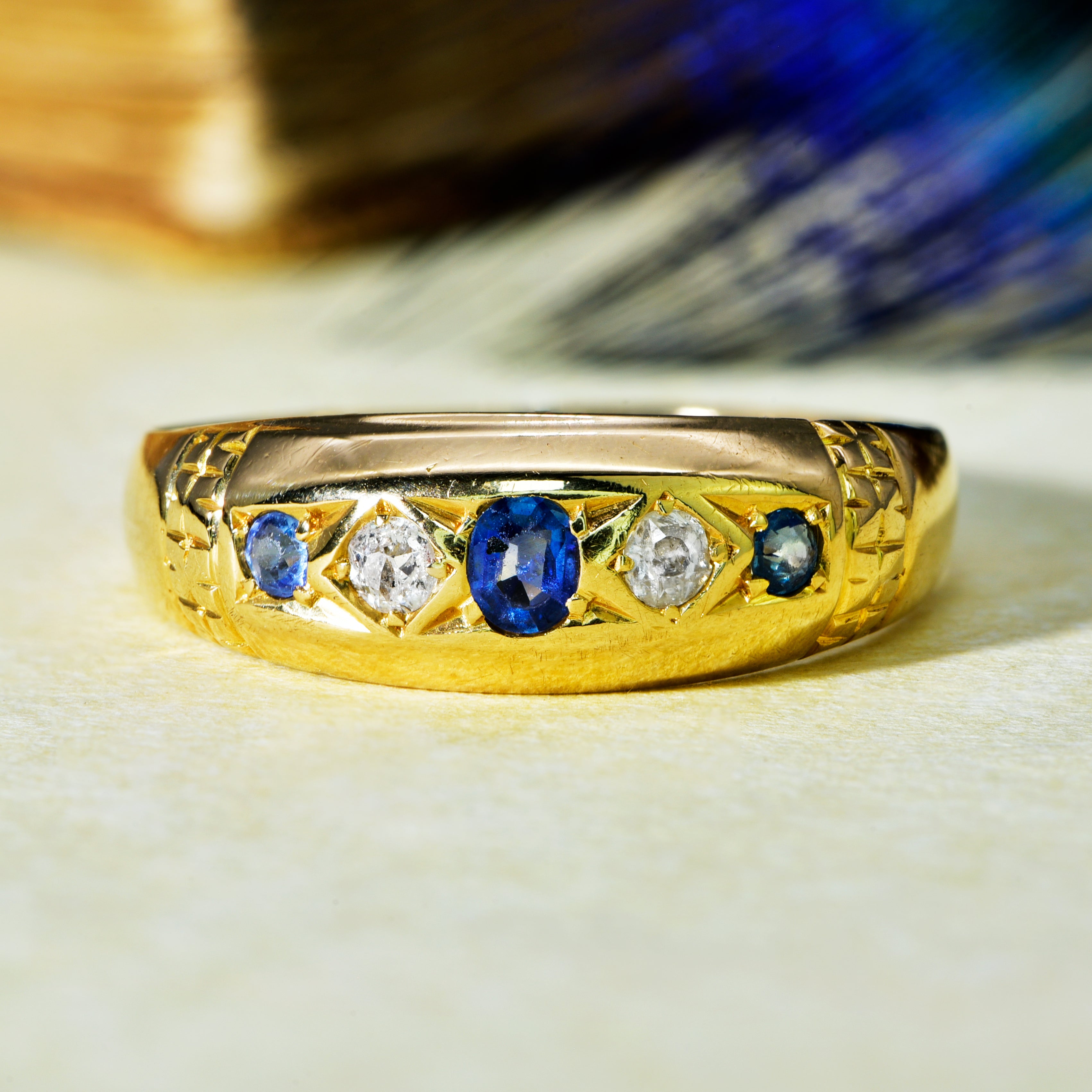 The Antique 1913 Five Stone Sapphire and Diamond Ring - Antique Jewellers