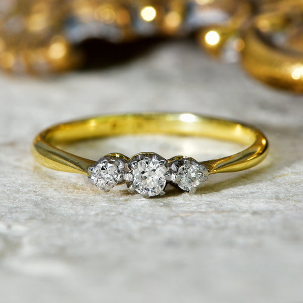 The Vintage Three Brilliant Cut Diamond Dainty Ring - Antique Jewellers