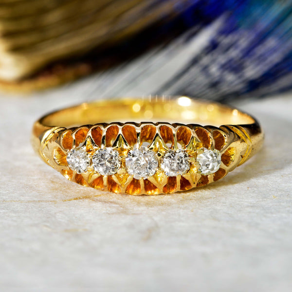 The Antique 1912 Five Old Cut Diamond Boat Ring