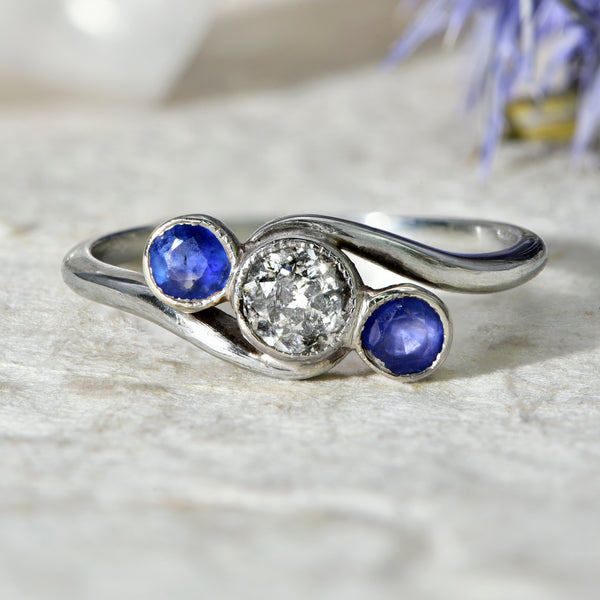 The Vintage Diamond and Blue Paste Trio Ring - Antique Jewellers